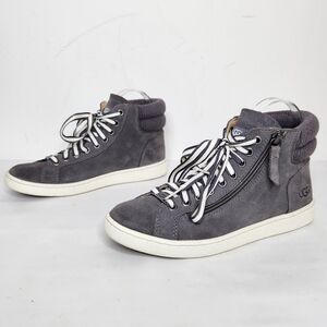 Ugg Olive Trainer Womens Size 7 Suede High Top Shoes 1094789 Lace Up Zip Gray